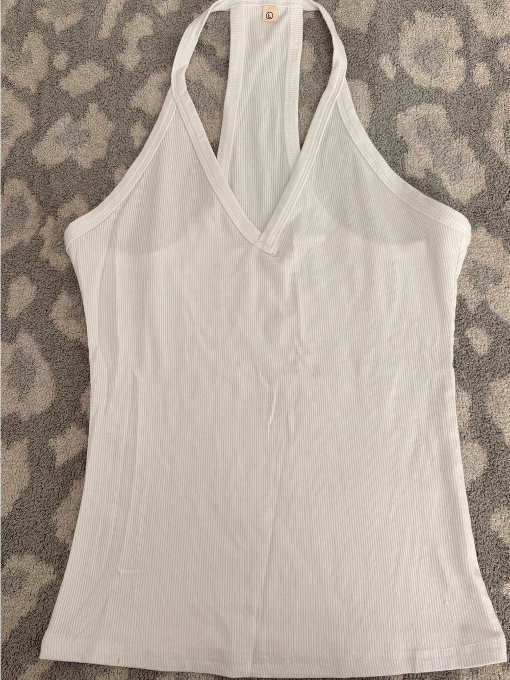 Ribbed V-Neck Halter Tank Top — White